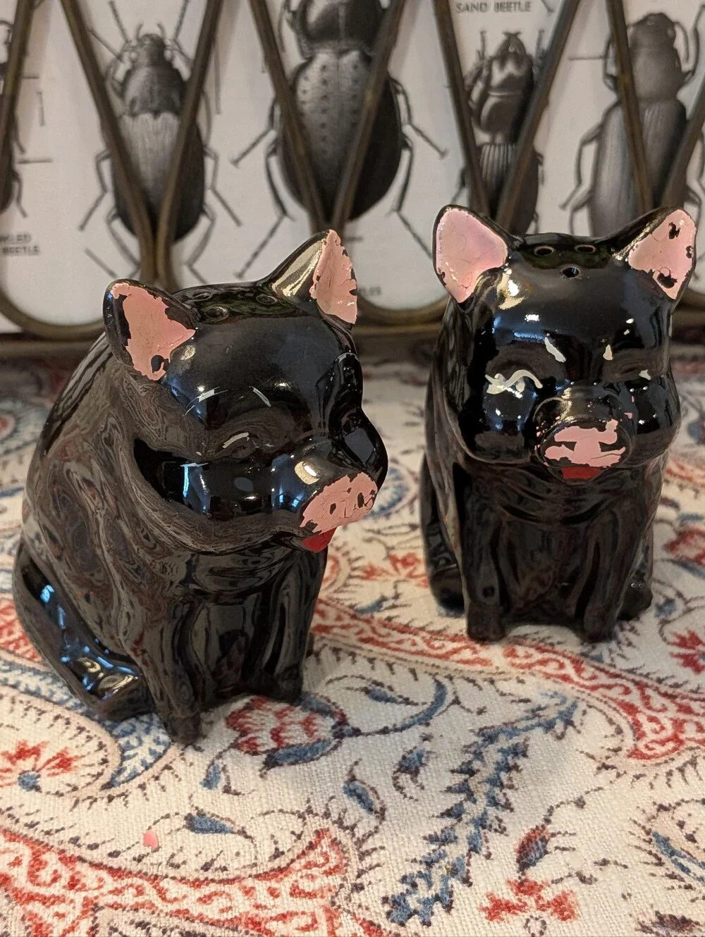 MCM Japan Black Ceramic Pig Salt and Pepper Shaker Set